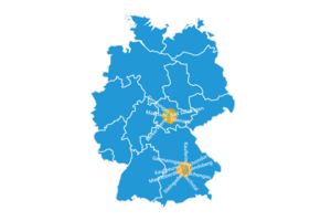 Deutschlandkarte mit Orten, an deren Schulen die FHS aktiv ist